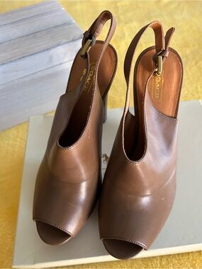 Coach Brown Leather Peep Toe Slingback Mules